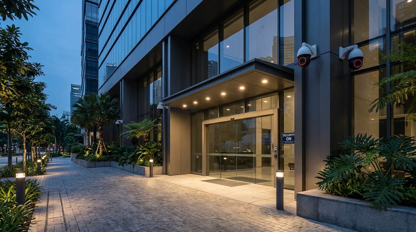 Commercial office perimeter video surveillance CCTV IP cameras Singapore