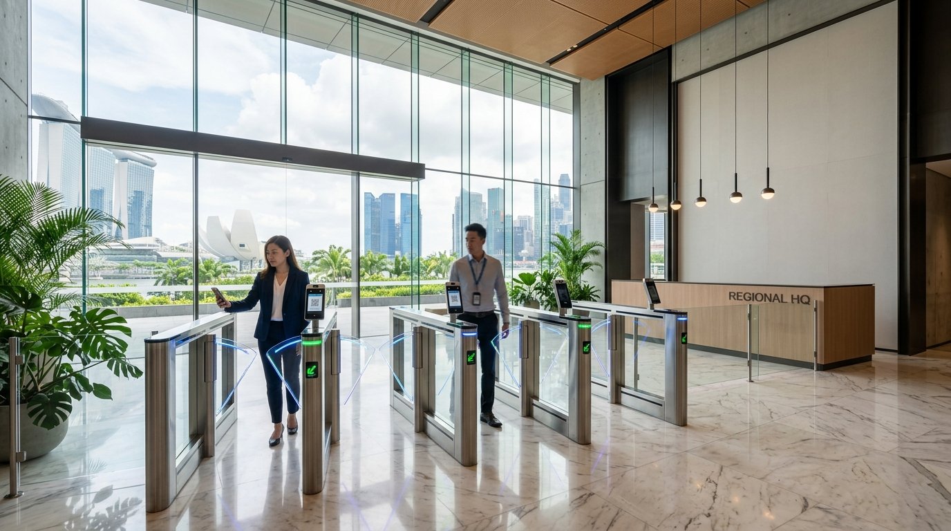 Smart access control speed barrier turnstiles Singapore commercial lobby